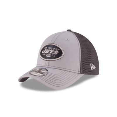 Grey New York Jets Hat - New Era NFL Grayed Out 39THIRTY Stretch Fit Caps USA0149628